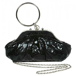 Evening Bag - 12 PCS - Faux Snakeskin w/ Ring - Black - BG-90519BK